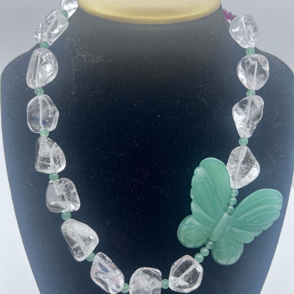 Stunning Butterfly Statement Necklace with Natural Crystal & Sterling Silver - Picture 8 of 10